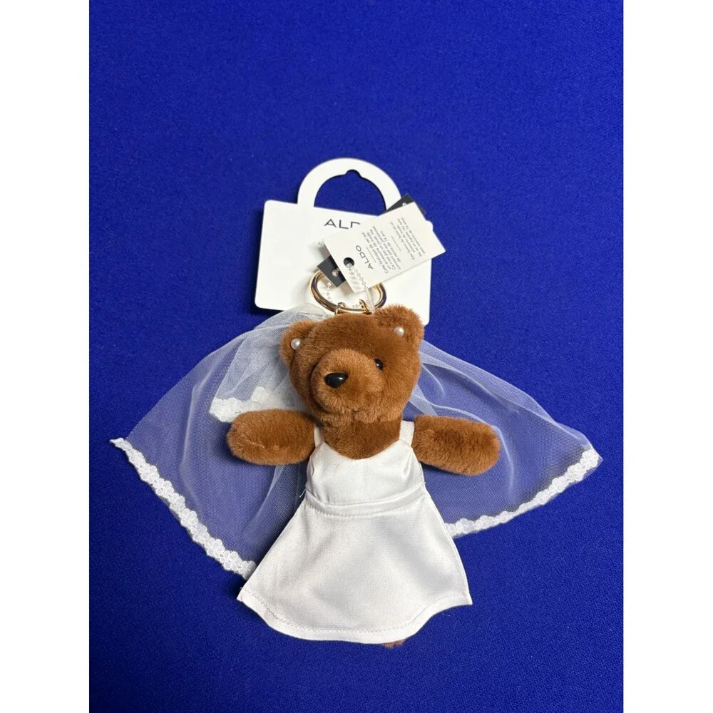ALDO Wedding Bride Teddy Bear Plush Bag Charm Keychain NEW